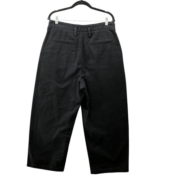 Zara Wide Leg Crop Capri Pants Womens 31 Black High Waisted Chino Cotton - Picture 2 of 11